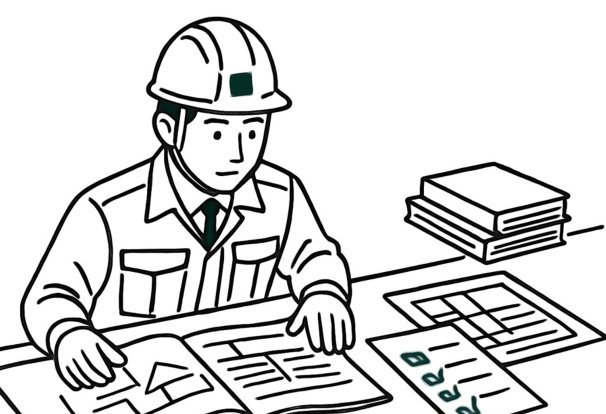 着手前の書類を整える技術者のイラスト